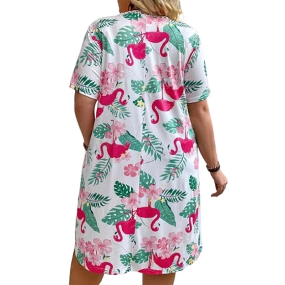 PRETTY PINK FLAMINGOS ☆ LACE TRIMMED ☆ LOUNGE DRESS ☆ NWT - Picture 5 of 7